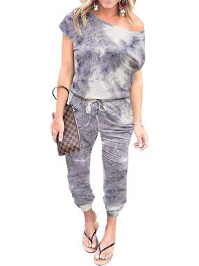 Women's Tie Die Grey Summer Dressy Outfits Off The Shoulder Imported Romper